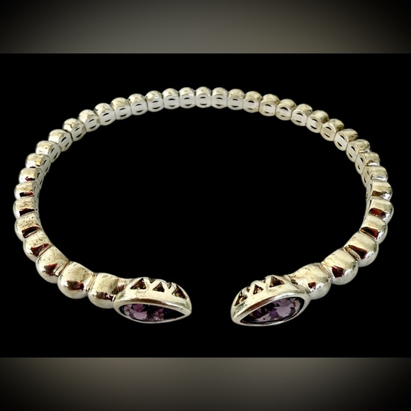 Sterling Silver Bracelet Gabriel & Co Bujukan Pear Shape Amethyst Split Bangle - Picture 6 of 9